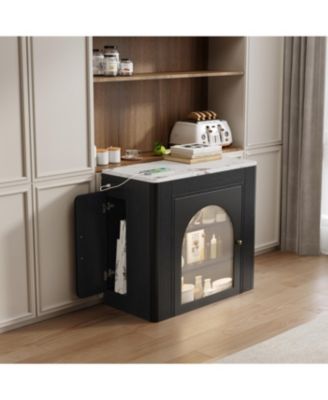 Extendable Dining Table with 3 Leaves & Rolling Island (Black/Marble White)