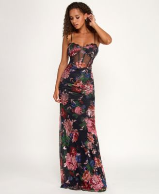 Juniors' Mesh Sequin Sweetheart Neck Gown