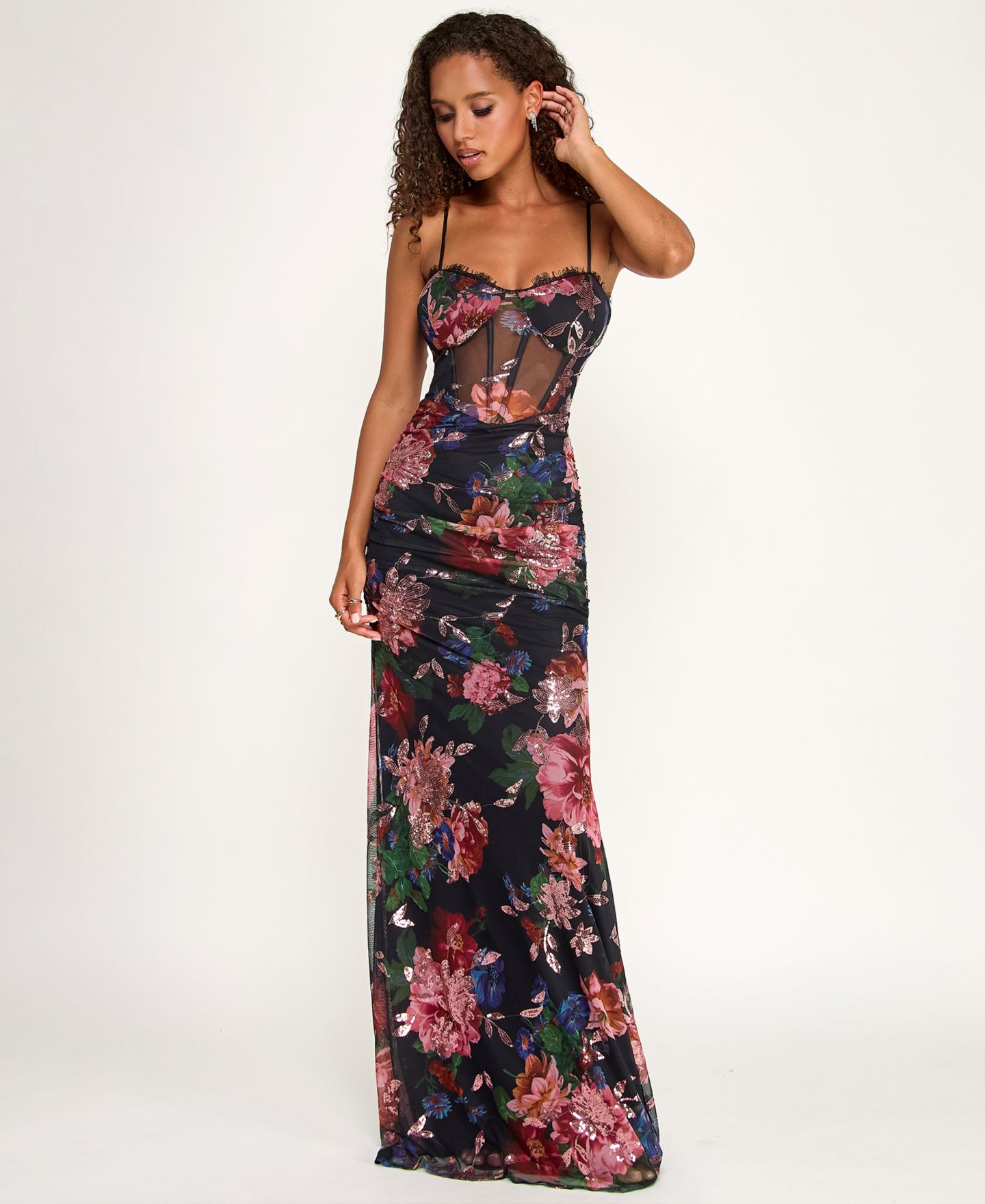Женские платья Emerald Sundae Juniors' Mesh Sequin Sweetheart Neck Gown, цвет: Чёрный разноцветный — фото 2