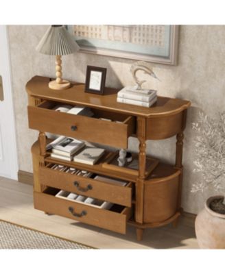 Streamdale Retro Curved Wood Console Table with 3 Drawers, 43" Entry Table with Storage Shelf, Brown