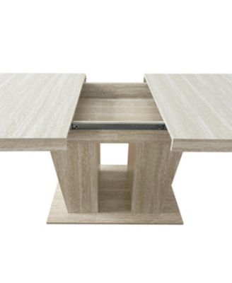 Rectangular extendable dining table (6-10 people, 160-200cm) with veined travertine.