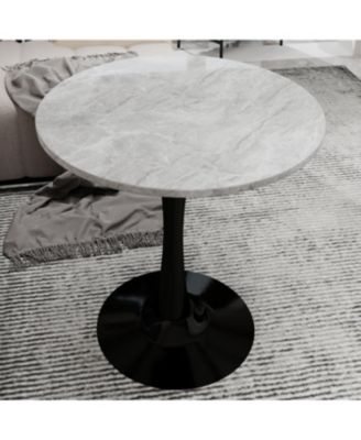 Streamdale Black mid-century modern coffee/dining table with round marble top.