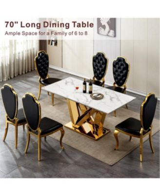  Marble Dining Table for 6, 70" Faux Marble Rectangle Table with Gold Stainless Steel Base