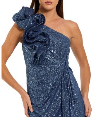 Women's One Shoulder Sequin Ruffle Detail Gown