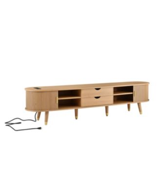 Wooden Oval Fluted TV Stand with Charging Station & Sliding Door (Up to 80