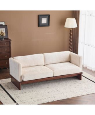 Beige 77" Modern Boucle 3-Seater Sofa with Solid Wood Base