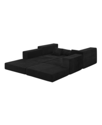 Modular Cloud Sectional Couch, Modern L-Shaped Sofa with Ottoman, Black
