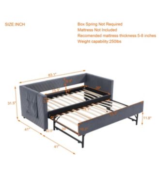 Streamdale Twin Upholstered Daybed with Trundle, USB, Side Pockets - Grey