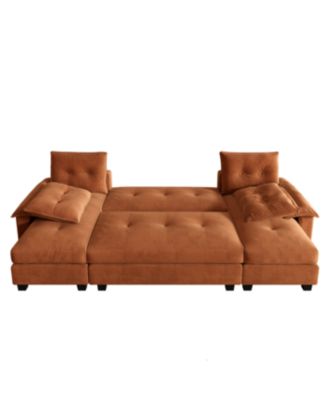 Streamdale 104.7" U-Shaped Sleeper Sofa with Pull Out Bed, Convertible Couch Bed, Orange