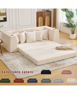 Streamdale Corduroy Convertible Sofa Bed with 5 Pillows, No Assembly, Side Pocket