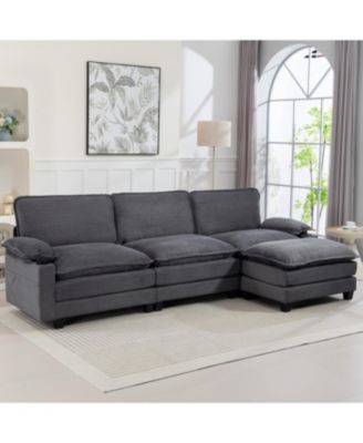 3+1 L-Shaped Corduroy Sofa with Ottoman, Cloud Couch for Living Room.