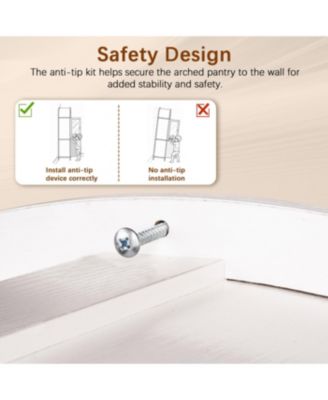 71" Fluted Tall Arched Pantry Cabinet with Hidden Drawer & Glass Door, White