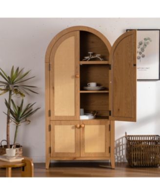 Streamdale Arched Kitchen Pantry Cabinet, 63.39" Tall Rattan Storage Cabinet