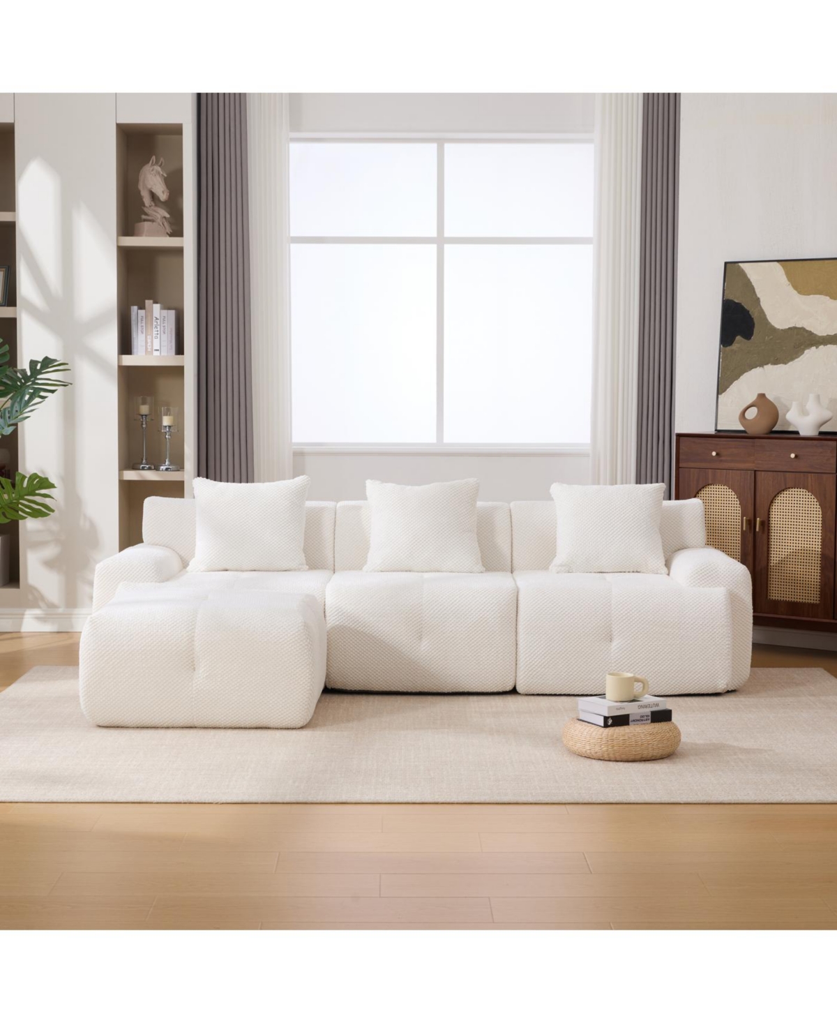 Streamdale Furniture Streamdale 104.3" 4-Piece L-Shaped Upholstered Modular Sectional Sofa, Ivory