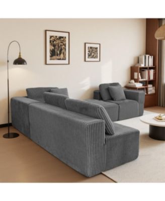 Streamdale Modular U-Shaped 4-Seater Sofa, 132-inch, Reversible Chaise, Gray Corduroy