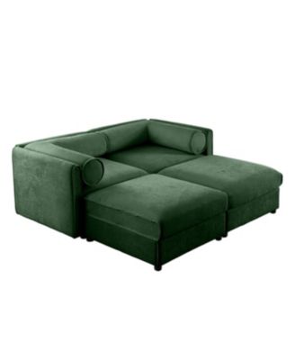 Stylish Green Chenille 2-Seater Sofa with 2 Ottoman Storage Seats