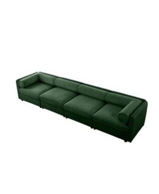 Modular Green 4-Seat Sectional Sofa with Storage and Cylindrical Backrest