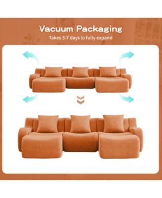 Streamdale U-shaped Soft Teddy Fabric Boneless Sofa, No Assembly Required, Orange