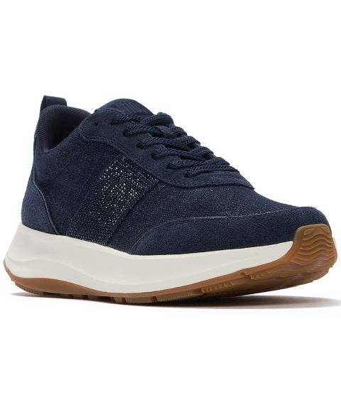 Женские кроссовки FitFlop F-Mode Flow Crystal Lace-Up Denim Sneakers, цвет: Тёмный джинсовый
