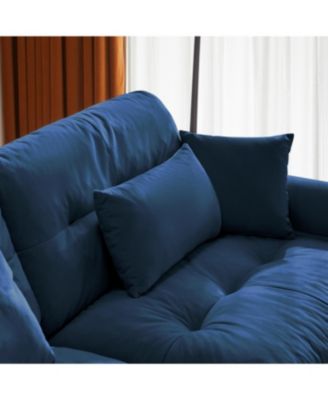 Modern Blue Velvet Two-Seater Sofa with Pillows