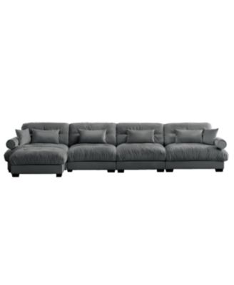 L-Shaped Cloud Sofa, Convertible 4-Seater Modular Couch, Grey