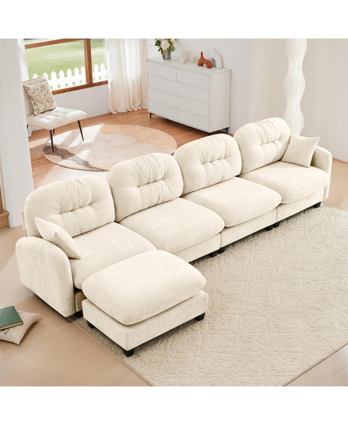 Streamdale Furniture Modular L-Shaped Chenille Sectional Couch with Ottoman - Beige