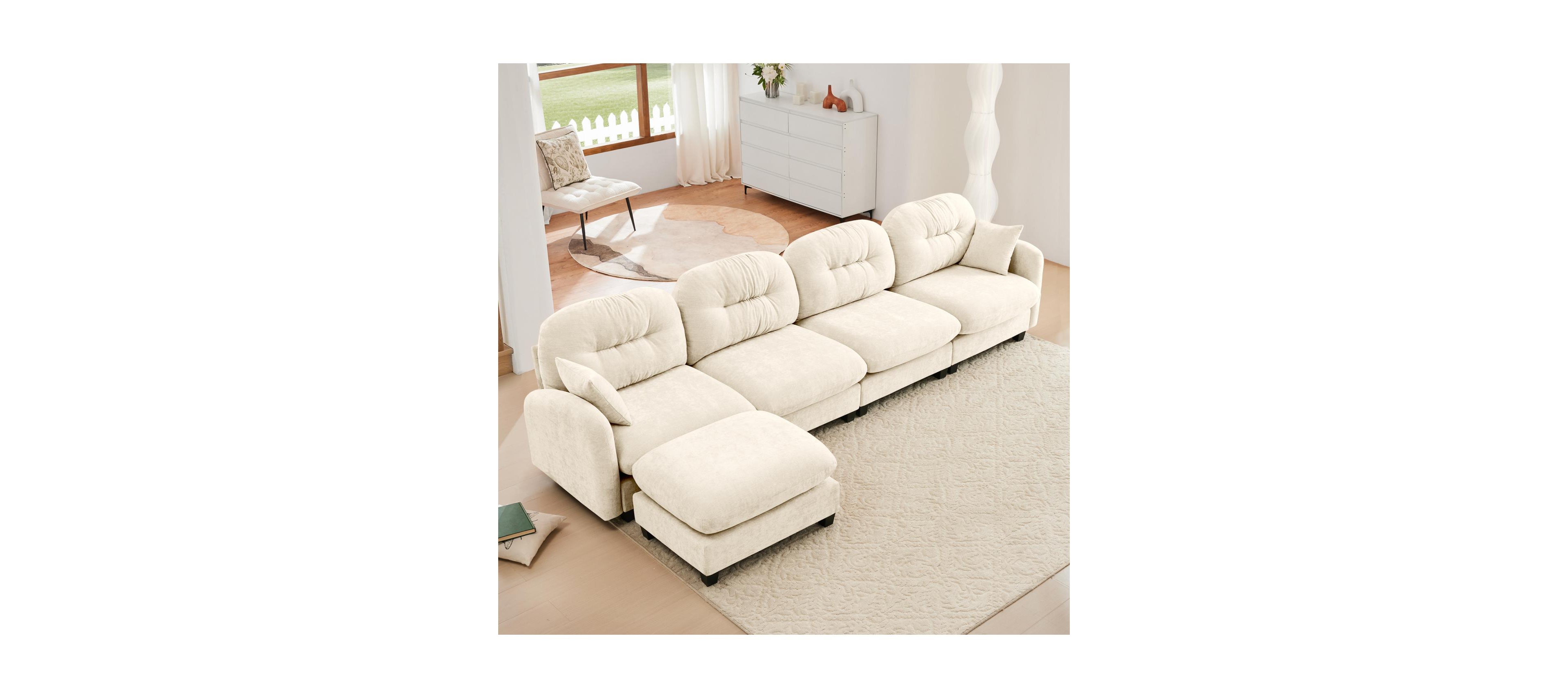 Streamdale Furniture Modular L-Shaped Chenille Sectional Couch with Ottoman - Beige
