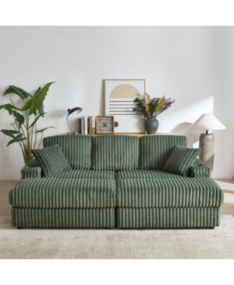 Streamdale 84Inch Corduroy 3-Seater Sofa with Pillows, Ottomans, Storage & Cup Holders