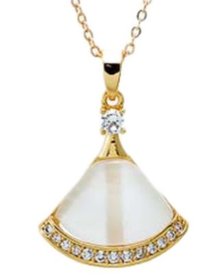 Pave Mother Of Pearl Fan Shell Pendant Necklace