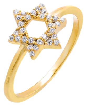 Pave Gold Plated Star Of David Ring