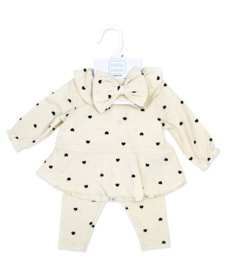 Baby Girls' Tiny Hearts Print Top, Leggings and Headband, 3-Piece Set