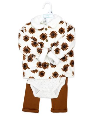 Baby Girls' Wildflower Short-Sleeve Bodysuit, Jacket and Pants, 3-Piece Set