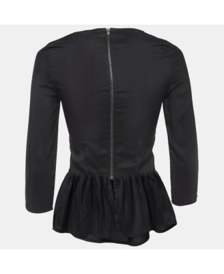 Women's Black Silk Gathered Blouse
