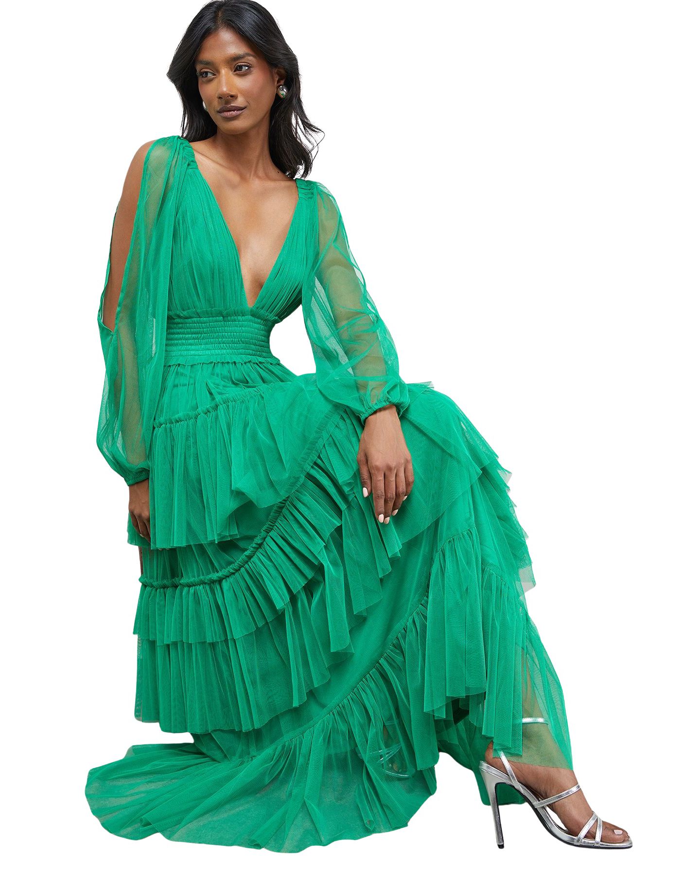 Женское платье Warehouse Cinched Waist Maxi, цвет: Зелёный — фото 4
