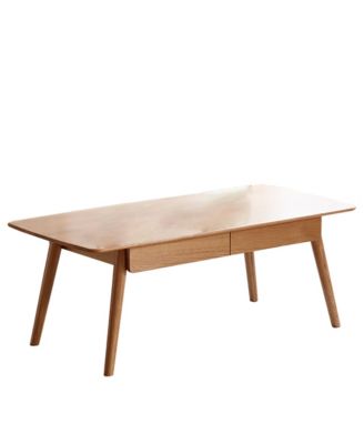 Solid Wood Center Table with Storage Shelf in Natural Finish