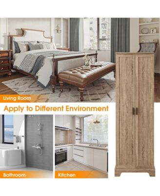 71.2"H Storage Cabinet with 2 Doors and Adjustable Shelf, MDF, for Bathroom or Office Use