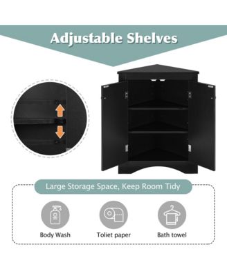 31.5"H Triangle Corner Cabinet, Adjustable Shelves, Kitchen/Home Freestanding Storage
