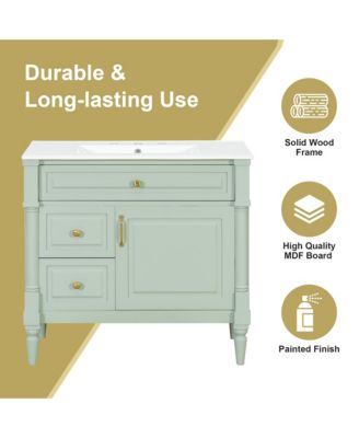 Bathroom Vanity with Ceramic Sink Flip Drawer Adjustable Shelf