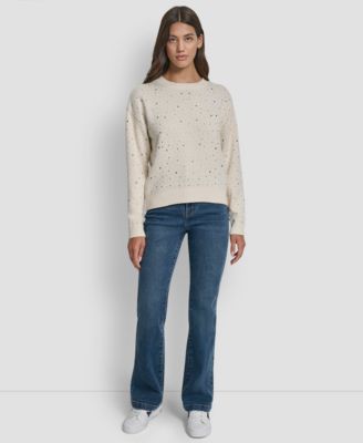 Women's Rhinestone Embellished Crewneck Sweater