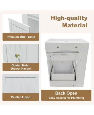 Bathroom Vanity with Ceramic Sink Storage Cabinet Drawer and Golden Handle