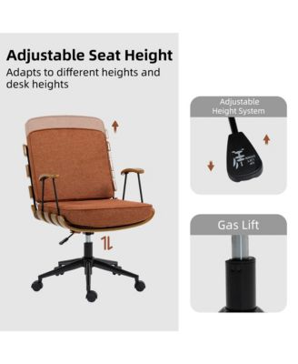 35.83"H Modern 360 Swivel Office Chair, Solid Wood Task Chair with Adjustable Height and Bent Wood
