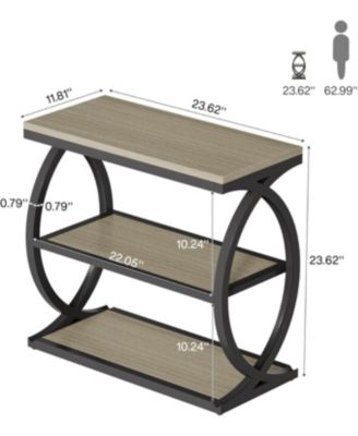 End Table Set of 2, Narrow 3-Tier End Table for Living Room, Industrial Wooden Side Table
