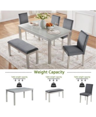 sumyeg 6-Piece Silver Grey Crystal Accent Wood Dining Set with Rectangular Table 4 Upholstered Chairs and Bench