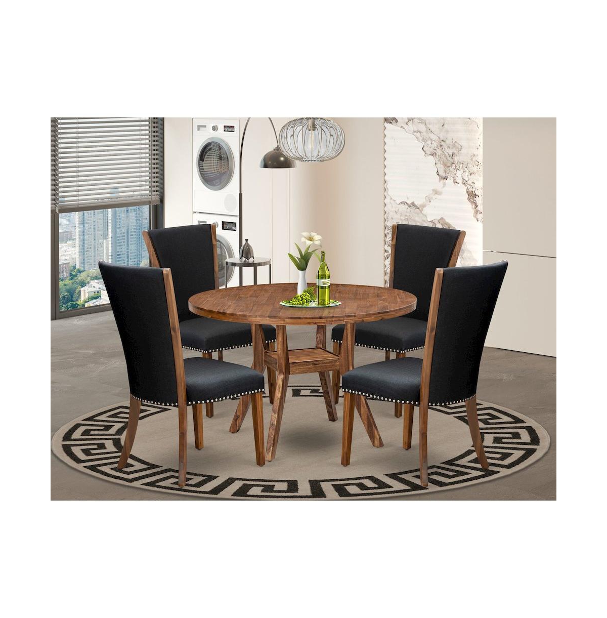 Luxe by East West Furniture 5 Piece Dining Table Set For 4 Contains 48" Round Table In Black Color