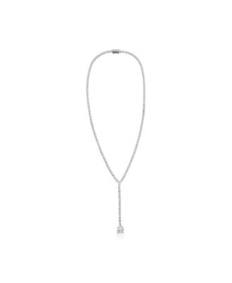 Gala Collection Sterling Silver Pear-Cut Cubic Zirconia Drop Lariat Tennis Necklace