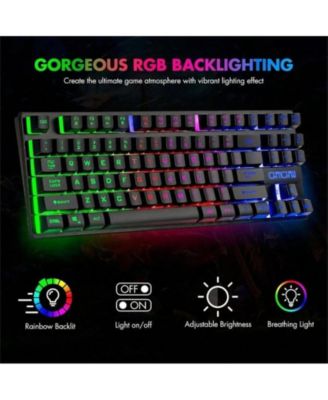 87 Keys TKL Gaming Keyboard And Mouse Combo - Wired Backlit Keyboard with 800 - 3200 DPI RGB Mouse, Gaming PC Laptop - Black