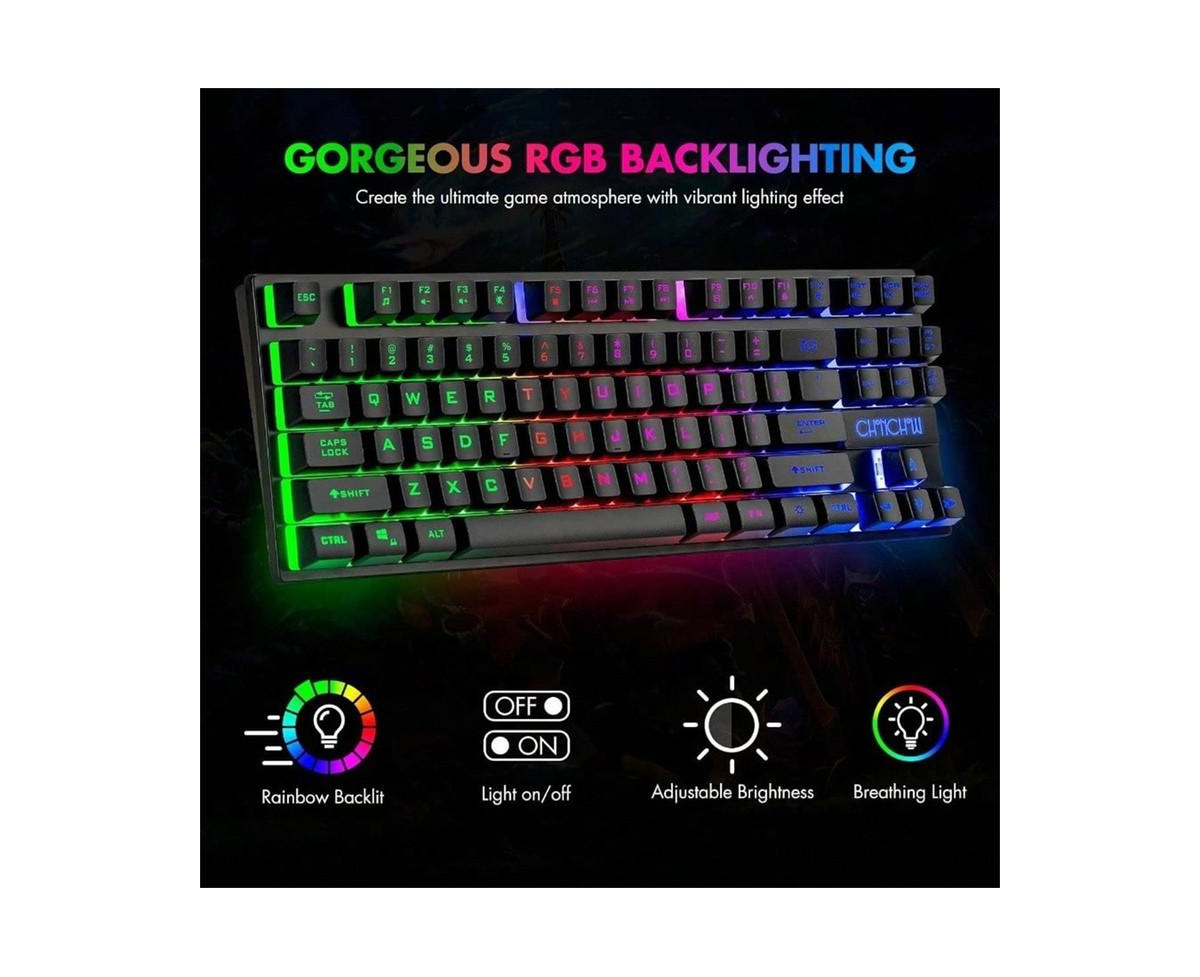 87 Keys Tkl Gaming Keyboard And Mouse Combo - Wired Backlit Keyboard with 800 - 3200 Dpi Rgb Mouse