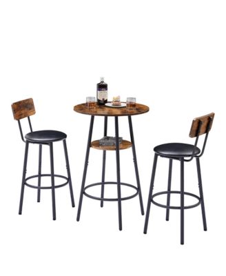 Round Stool Set with Shelf and Upholstered Backrest, 23.62'' W x 23.62'' D x 35.43'' H