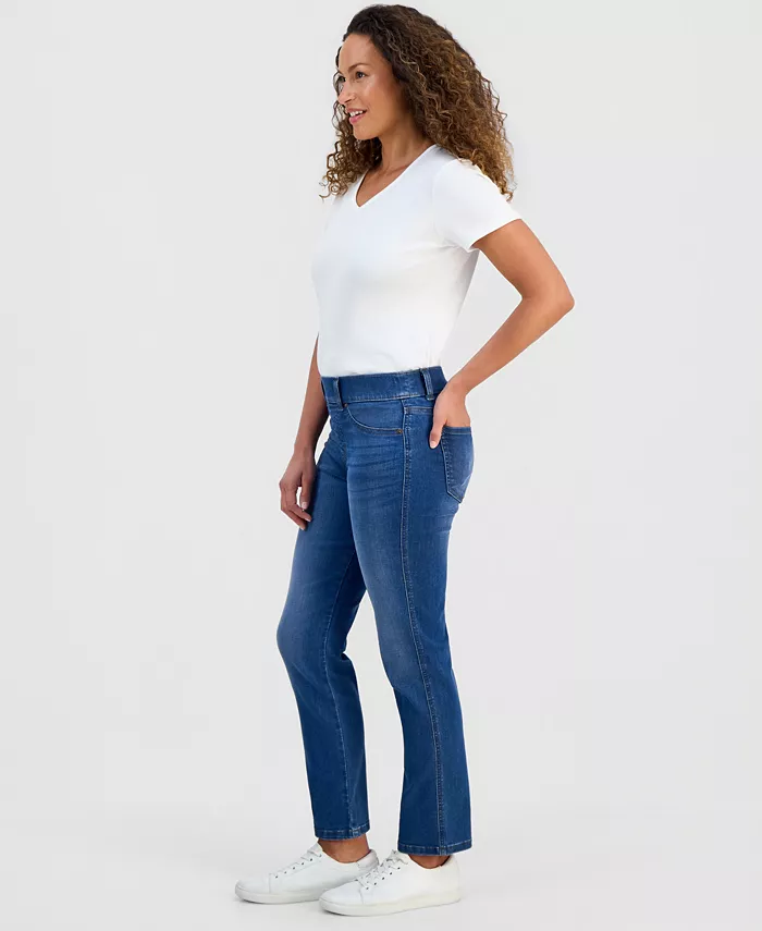 Petite High-Rise Pull-On Straight-Leg Jeans - thumbnail 8