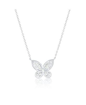 Suzy Levian Sterling Silver Multi-cut Cluster Cubic Zirconia Butterfly Pendant Necklace